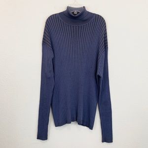 Bachrach silk & wool Mock Neck Ribbed blue Sweater
